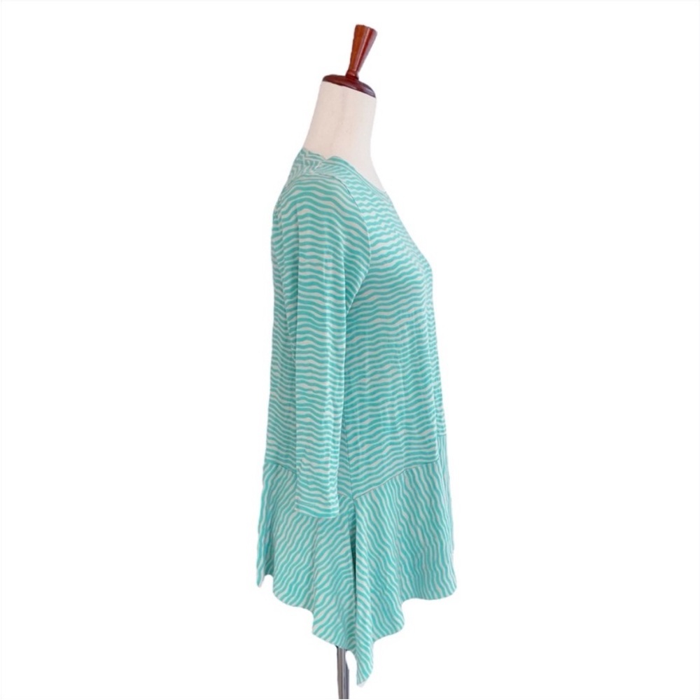 Gudrun Sjoden Lagenlook Green Striped Lyocell Tunic, size L - Picture 2 of 7